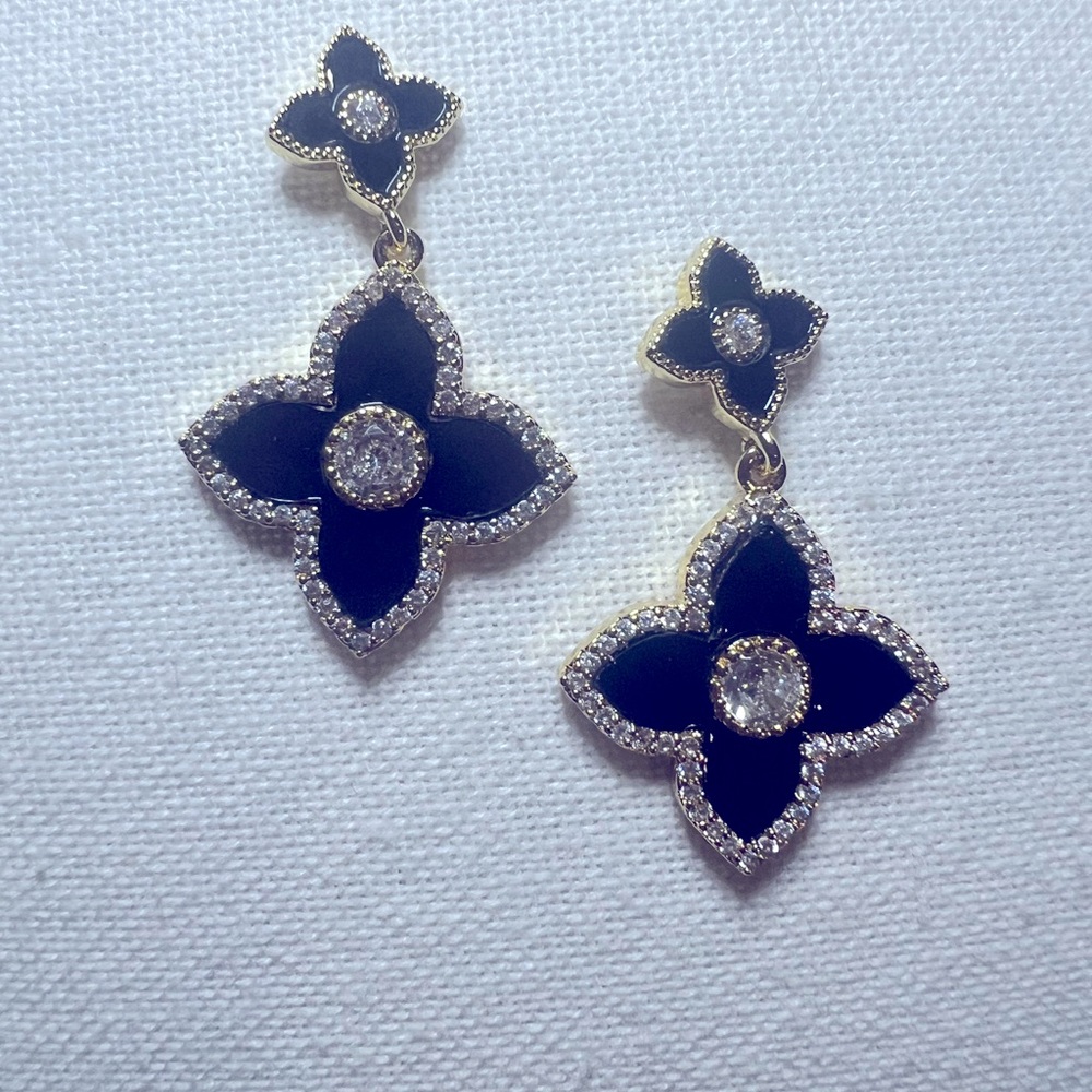 Black designer clover earrings